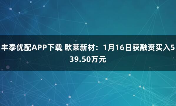 丰泰优配APP下载 欧莱新材：1月16日获融资买入539.50万元